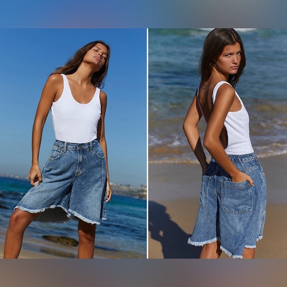 We The Free Pants - Free People We The Free Changing Tides Pull-On Shorts Canyon Blue Size Small NWT